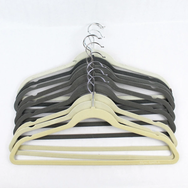 Lot of 10 Velvet Clothing Hangers – Gray & Beige, Standard Size 17.5"