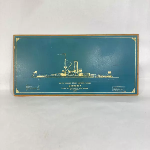 United States Coast Defense Vessel Monterey Upper Deck Blueprint 1891 Wood Mount