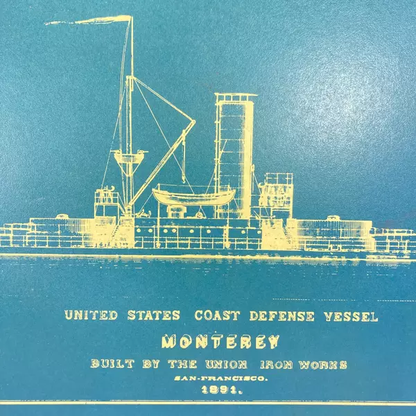 United States Coast Defense Vessel Monterey Upper Deck Blueprint 1891 Wood Mount