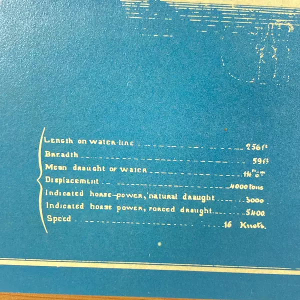United States Coast Defense Vessel Monterey Upper Deck Blueprint 1891 Wood Mount