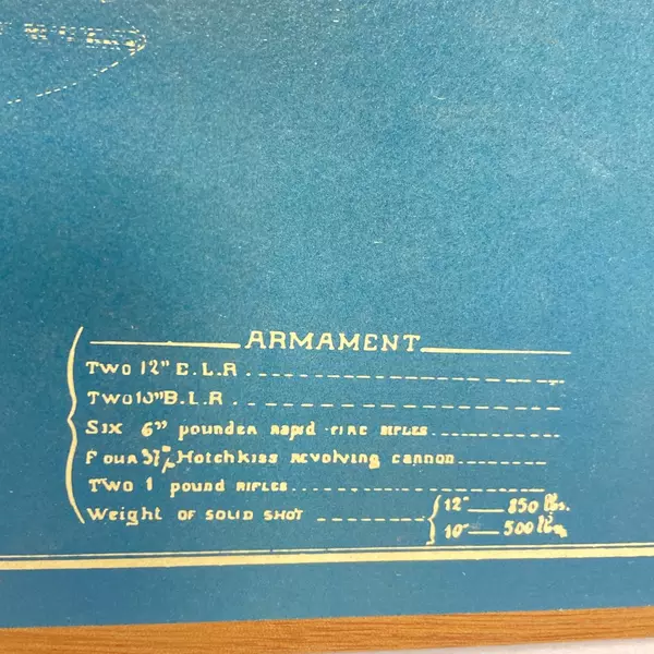 United States Coast Defense Vessel Monterey Upper Deck Blueprint 1891 Wood Mount
