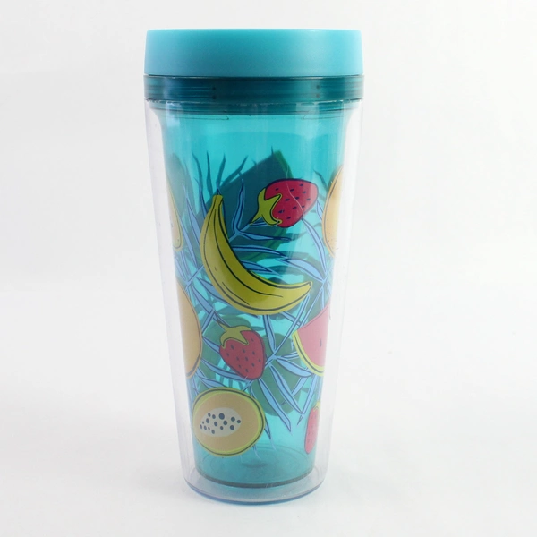 Cool Gear Blue Double-Walled Coffee Cup BPA Free Fruit Design 8.5"