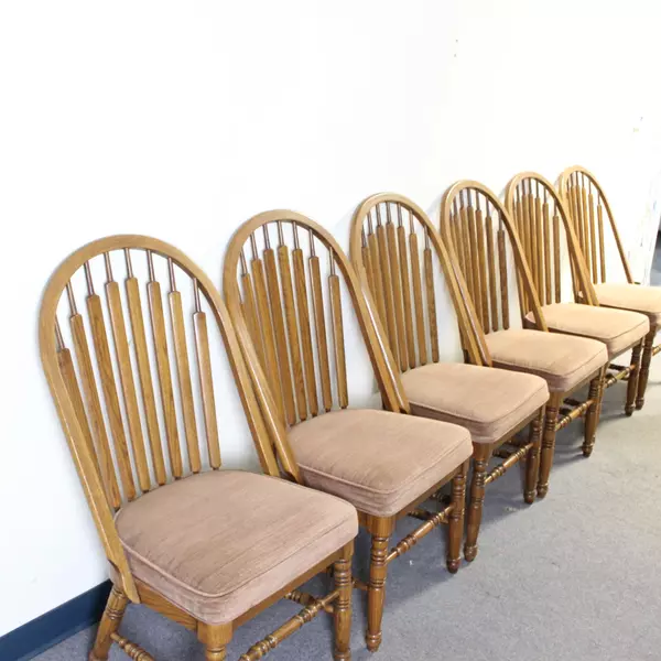 Set of 6 Vintage Richardson Brothers Country French Cattail Back Oak Side Chairs