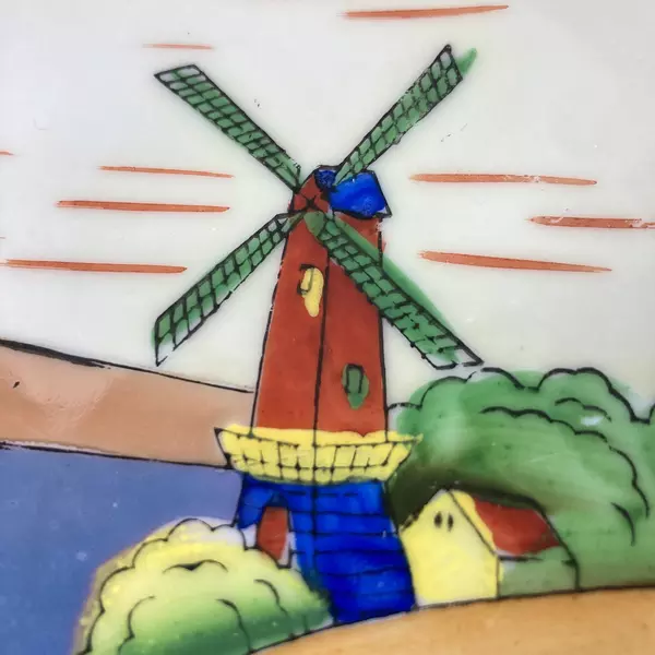 Vintage Seiji Co Japan Hand Painted Lustreware Plate Windmill 6" Gold Edge