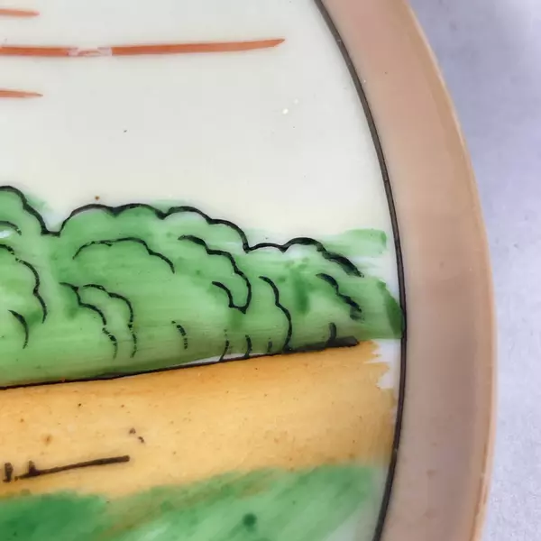 Vintage Seiji Co Japan Hand Painted Lustreware Plate Windmill 6" Gold Edge