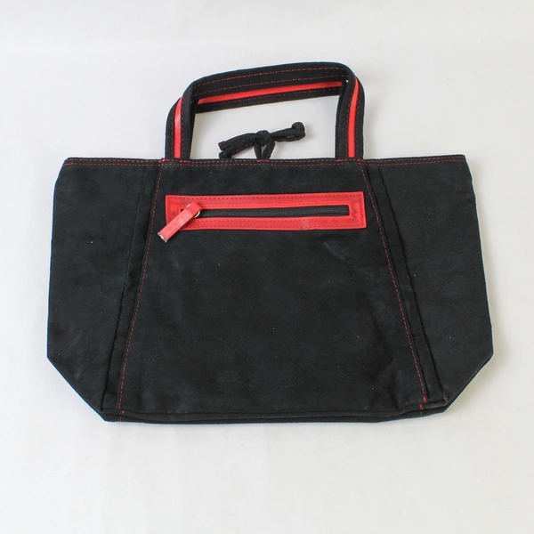 Lancome Black Red Velvet Polka Dot Fabric Lining Makeup Purse Bag