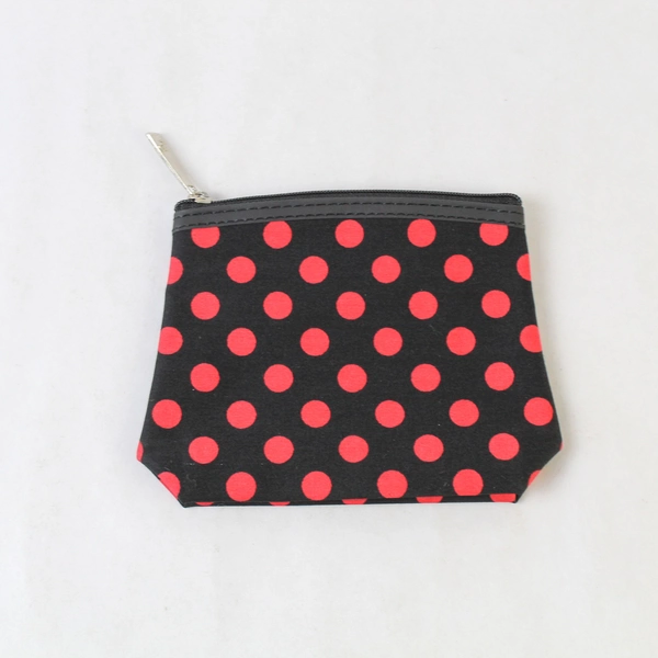 Lancome Black Red Velvet Polka Dot Fabric Lining Makeup Purse Bag
