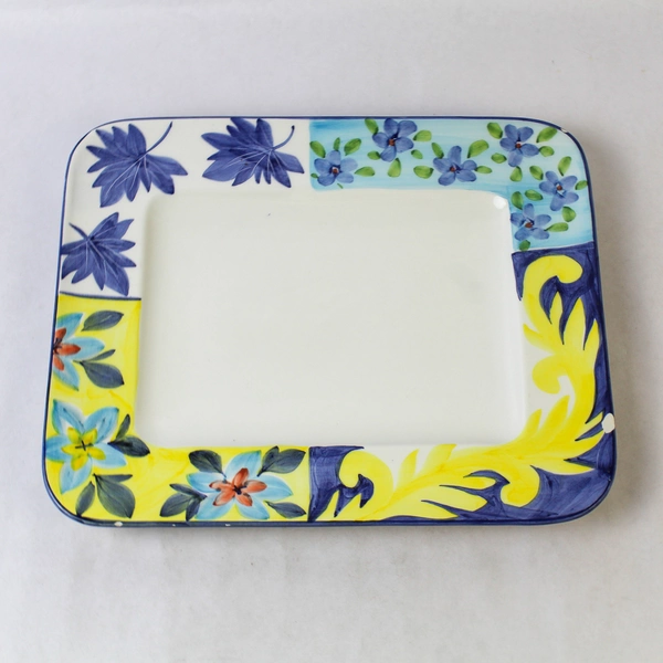 Vintage Italian Paradox Ceramic Serving Platter 12x10" Floral Chip Rim