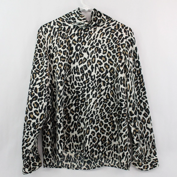 Vintage Liz Baker Size 14 Silky Cheetah Print Long Sleeve Blouse Top, Pre-owned