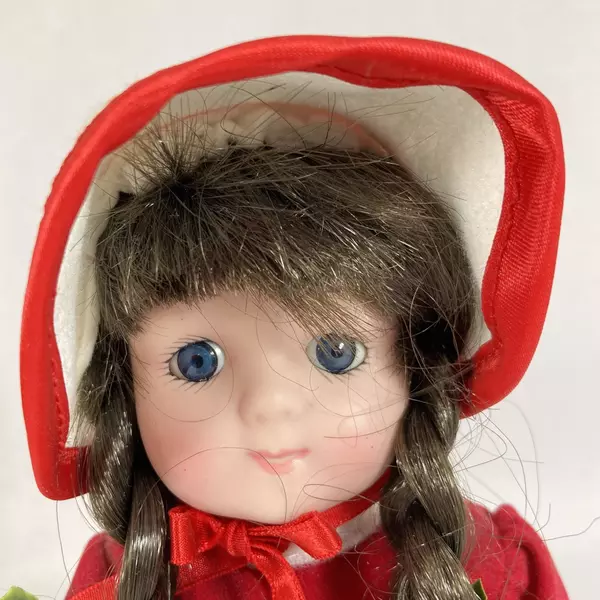 Vintage Meier & Frank 10" Porcelain Doll with Stand & Original Box Brown Hair