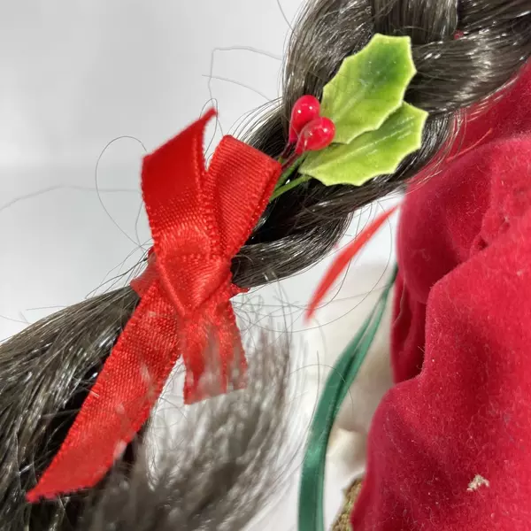 Vintage Meier & Frank 10" Porcelain Doll with Stand & Original Box Brown Hair