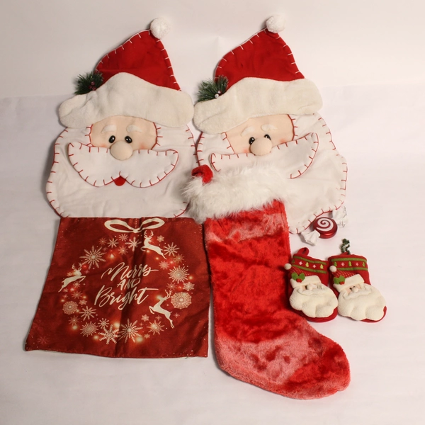 Lot of 6 Christmas Items Santa Decor Pillowcase Stockings Ornament Pre-Owned