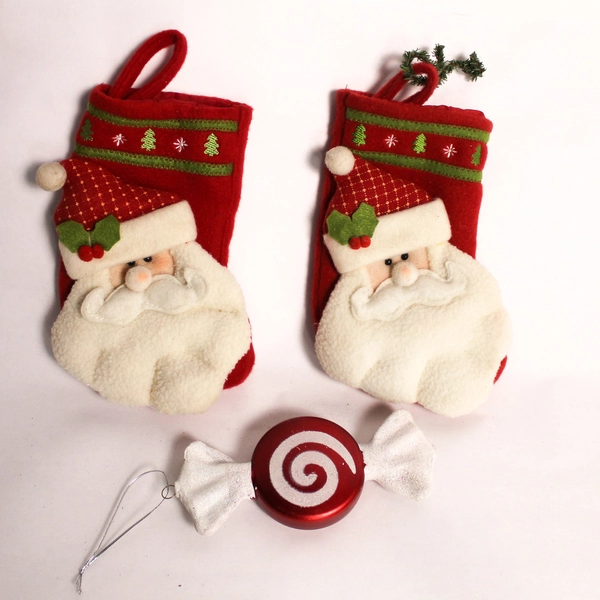 Lot of 6 Christmas Items Santa Decor Pillowcase Stockings Ornament Pre-Owned