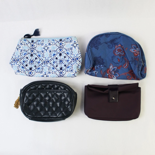 Lot of 4 Blue & Purple Makeup Pouches Pre-Owned Condition