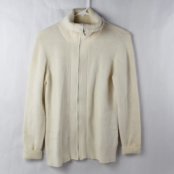 Liz Claiborne Women's Cream Knit Zip-Up Sweater Size PL - Pre-Owned