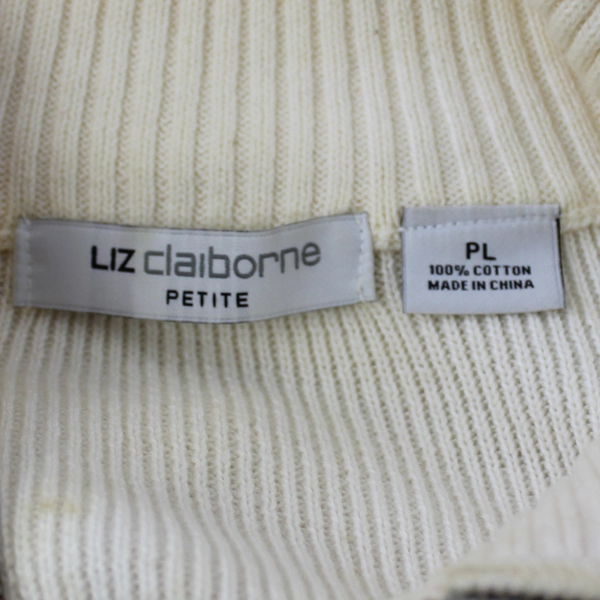 Liz Claiborne Women's Cream Knit Zip-Up Sweater Size PL - Pre-Owned