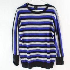 Worthington Women's XL Black Blue Gray Striped Long Sleeve Sweater