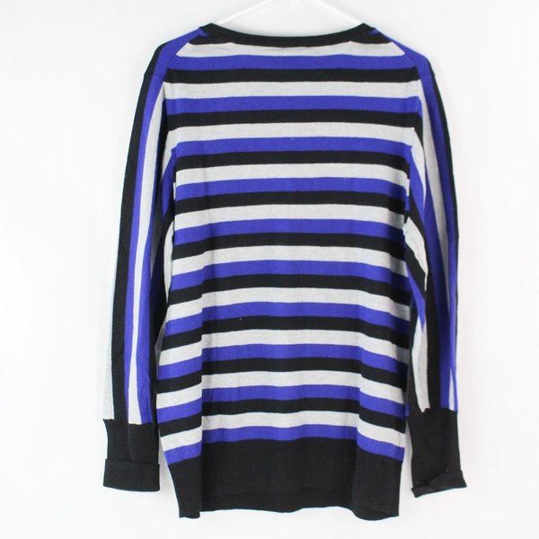 Worthington Women's XL Black Blue Gray Striped Long Sleeve Sweater