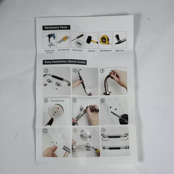 Safety Grab Bar For Bathroom Steel Hand Rail 17" With Rubber Grip