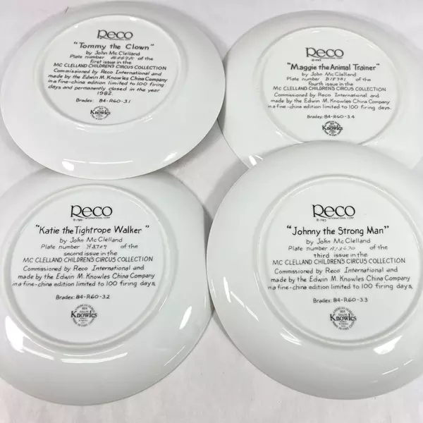 Reco McClelland Children's Circus Plates Set of 4 Collector 9.5" Diameter