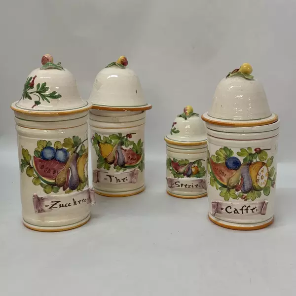 4 Piece Vintage S & K International Hand Painted Ceramic Canister Set Italy