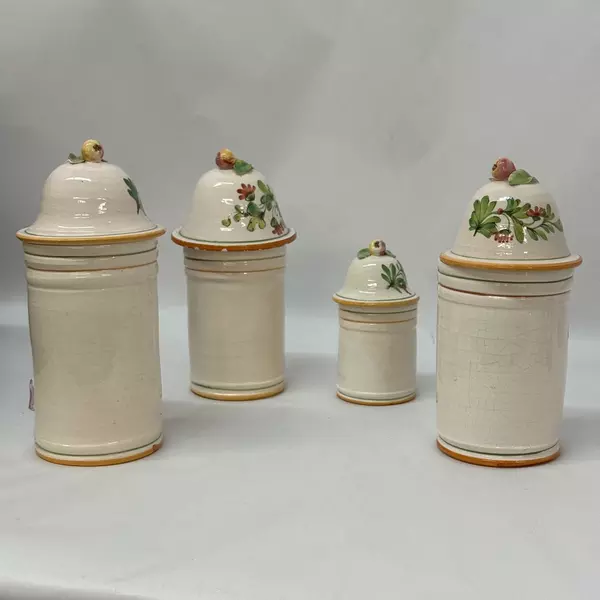 4 Piece Vintage S & K International Hand Painted Ceramic Canister Set Italy