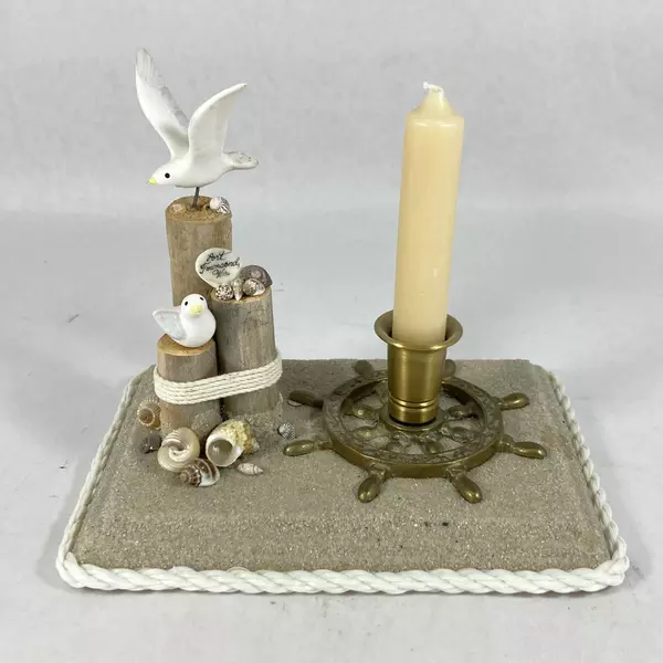 Port Townsend Nautical Brass Ship Wheel Candle Holder Resin Souvenir Decor