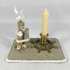 Port Townsend Nautical Brass Ship Wheel Candle Holder Resin Souvenir Decor