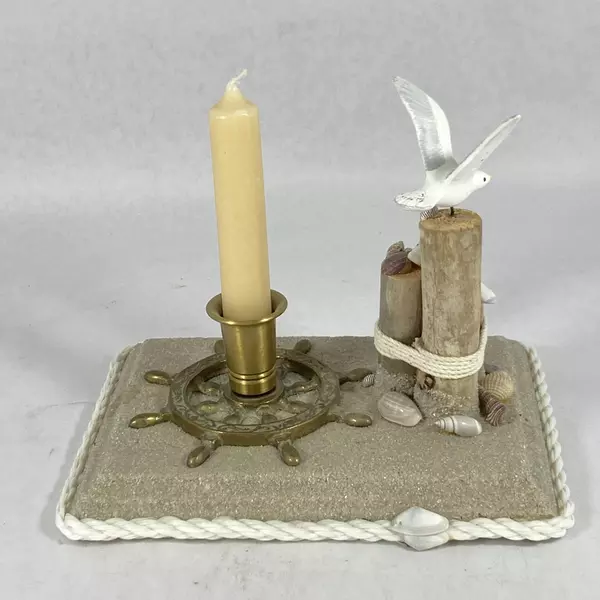 Port Townsend Nautical Brass Ship Wheel Candle Holder Resin Souvenir Decor