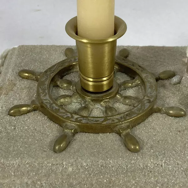 Port Townsend Nautical Brass Ship Wheel Candle Holder Resin Souvenir Decor