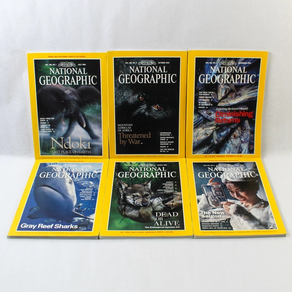 Lot of 6 Vintage 1995 National Geographic Magazines Jan Mar Apr Jul Oct Nov