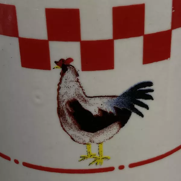 Lot of 2 ABC Distributing Ceramic Kitchen Jars Rooster & Tomato Cork Stoppers