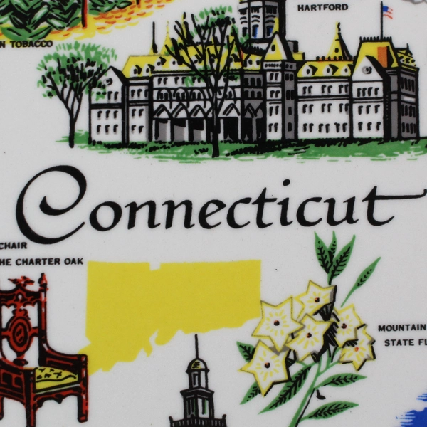 Vintage Conrad Crafting White Gold Trim Norwich Connecticut Map Souvenir Plate 