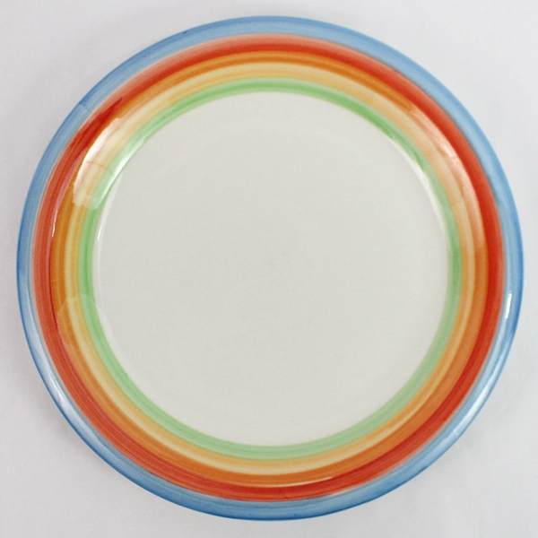 Vintage Gibson 11" Hand-Painted Rainbow Striped Plate - Very Good Condition