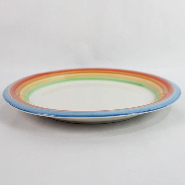 Vintage Gibson 11" Hand-Painted Rainbow Striped Plate - Very Good Condition