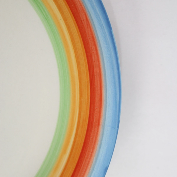 Vintage Gibson 11" Hand-Painted Rainbow Striped Plate - Very Good Condition