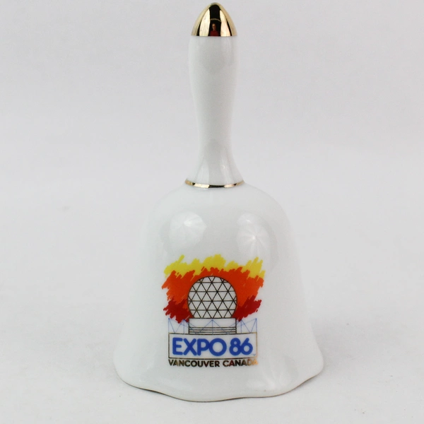 Expo 86 Vancouver Souvenir Bell Ceramic Gold Trim 1986 Collectible Decor