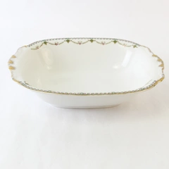 Vintage Vignaud Limoges Floral Trim White Ceramic Serving Bowl 8"x11"
