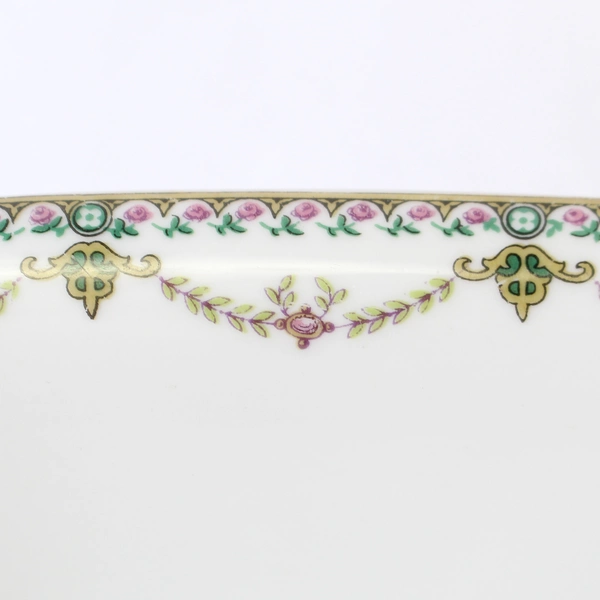 Vintage Vignaud Limoges Floral Trim White Ceramic Serving Bowl 8"x11"