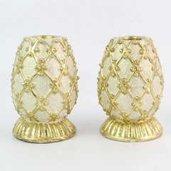 Set of 2 Vintage White & Gold Egg Candleholders Home Decor Collectible