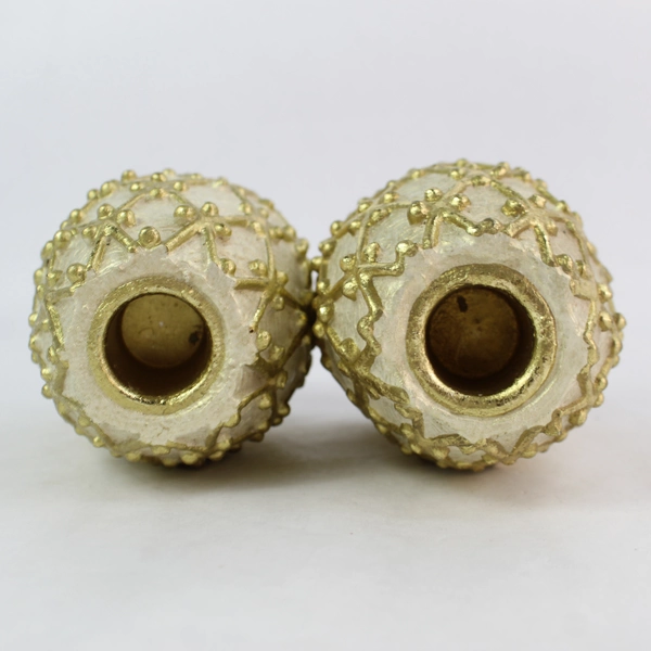 Set of 2 Vintage White & Gold Egg Candleholders Home Decor Collectible