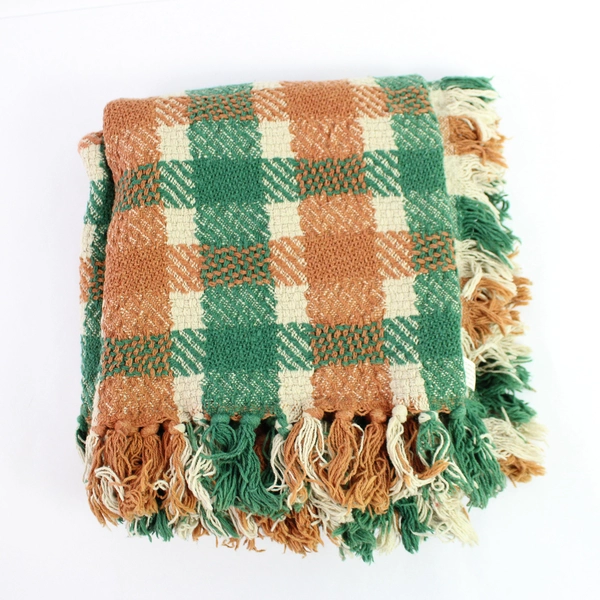 American Trading Green Brown Autumn Cotton Table Runner 40x46" - Good Condition