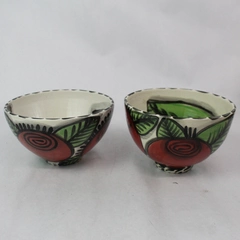 Set of 2 Hand-Painted Rose Design Ceramic Soup Bowls, 6" Diameter
