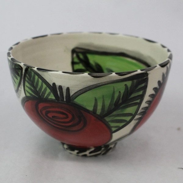 Set of 2 Hand-Painted Rose Design Ceramic Soup Bowls, 6" Diameter