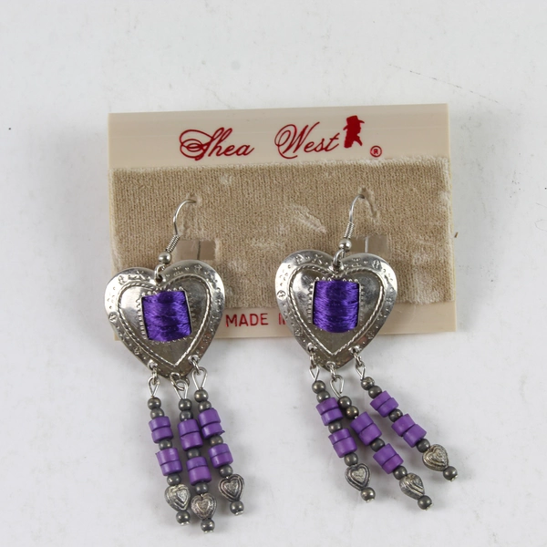 Shea West Western Style Earrings Silver & Purple Beads - Great Condition