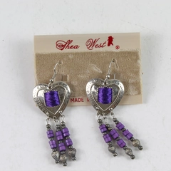 Shea West Western Style Earrings Silver & Purple Beads - Great Condition