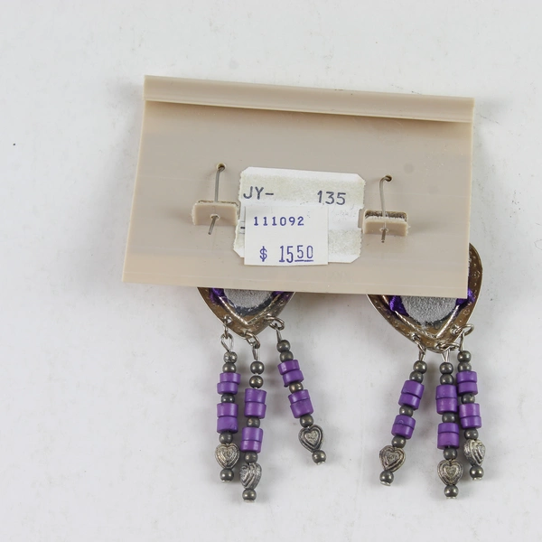 Shea West Western Style Earrings Silver & Purple Beads - Great Condition