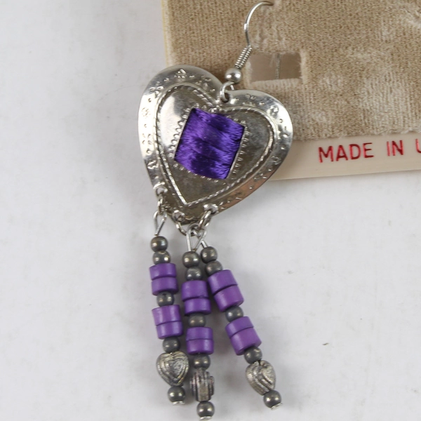 Shea West Western Style Earrings Silver & Purple Beads - Great Condition