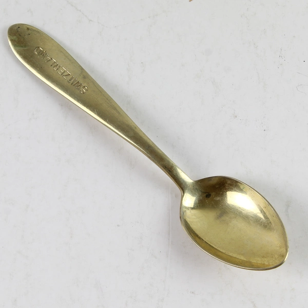 Switzerland Souvenir Spoon Solid Brass Gold Finish 4.25" Collectible