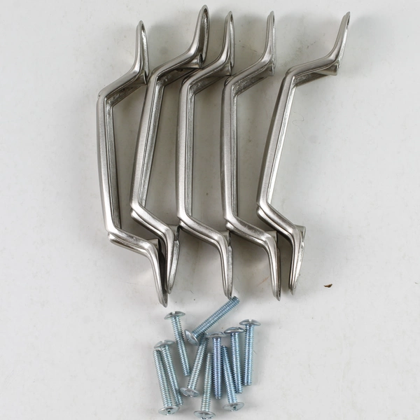 Lot of 5 Modern Brushed Silver Cabinet Pulls with Screws - 5" Length